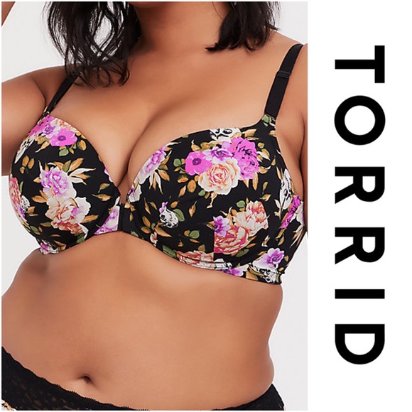NWT TORRID WHITE SKULL FLORAL 360° BACK SMOOTHING LIGHTLY LINED T-SHIRT BRA